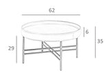 Mesa de café redonda de nogal natural con tapicería de piel de vaca cognac Angel Cerdá