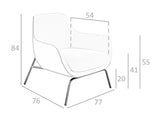 Sillón tapizado con material textil y piel ecológica con estructura de acero negro