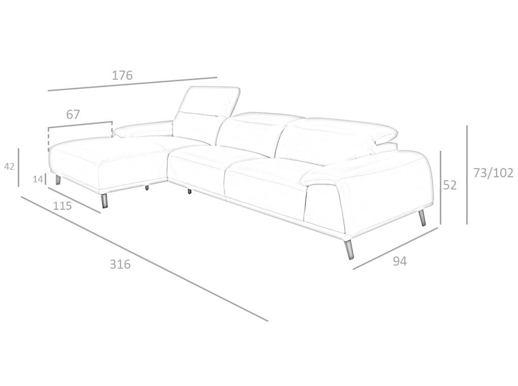 Sofá con chaise longue de piel de vaca en tono taupe de Angel Cerdá