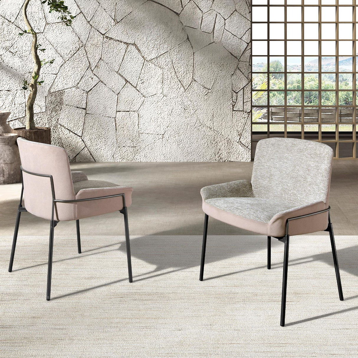 Silla gris y marrón con patas acero oscuro  | Luxet.es